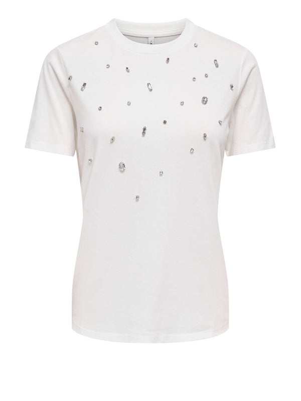 ONLY DROP4 T-Shirt Only Onlsanja Neck Bling - Bianco