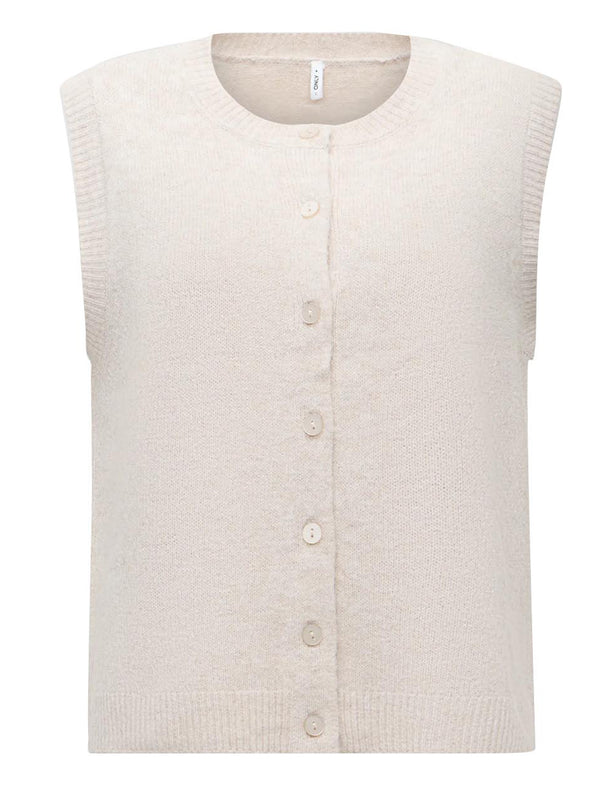 Only Gilet in Maglia con Bottoni Olivia ONLY - Beige Mélange