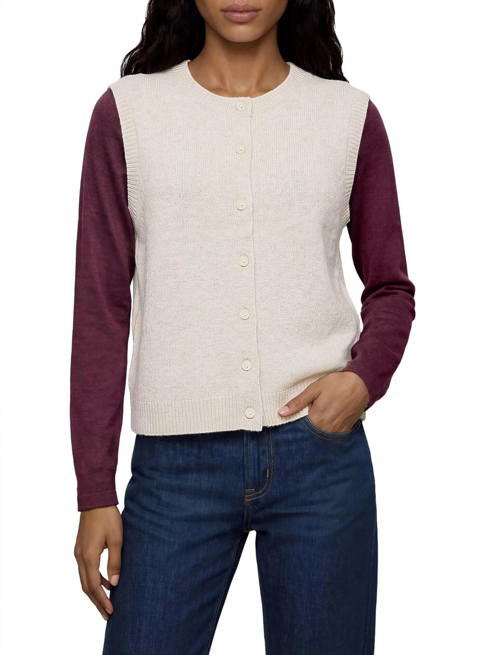Only Gilet in Maglia con Bottoni Olivia ONLY - Beige Mélange