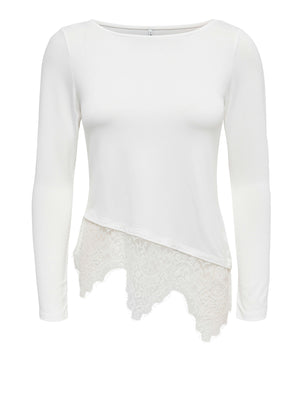 ONLY DROP5 Maglia Only Onllaila Lace Mix Top Jrs Noos - Bianco