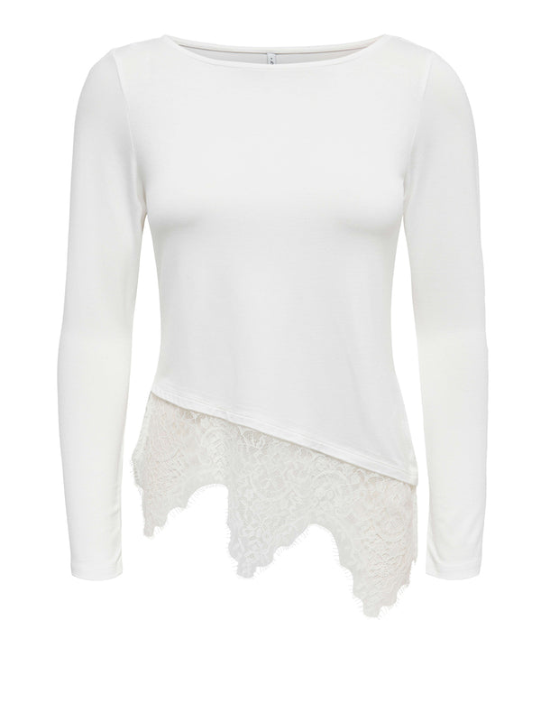ONLY DROP5 Maglia Only Onllaila Lace Mix Top Jrs Noos - Bianco