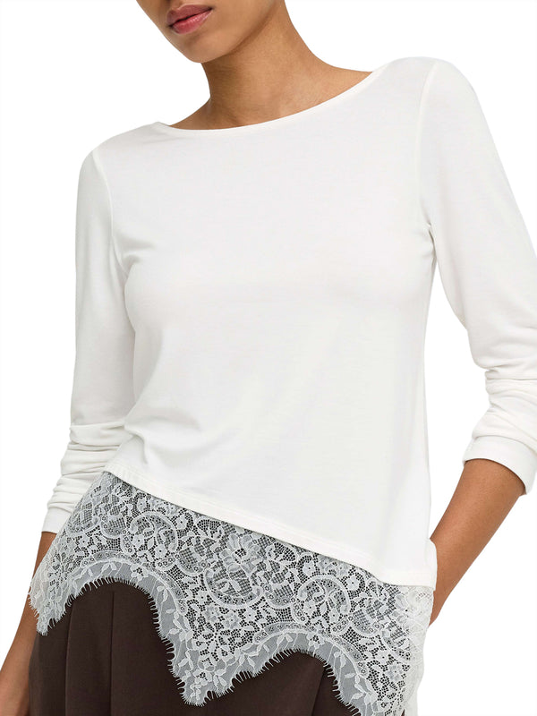 ONLY DROP5 Maglia Only Onllaila Lace Mix Top Jrs Noos - Bianco