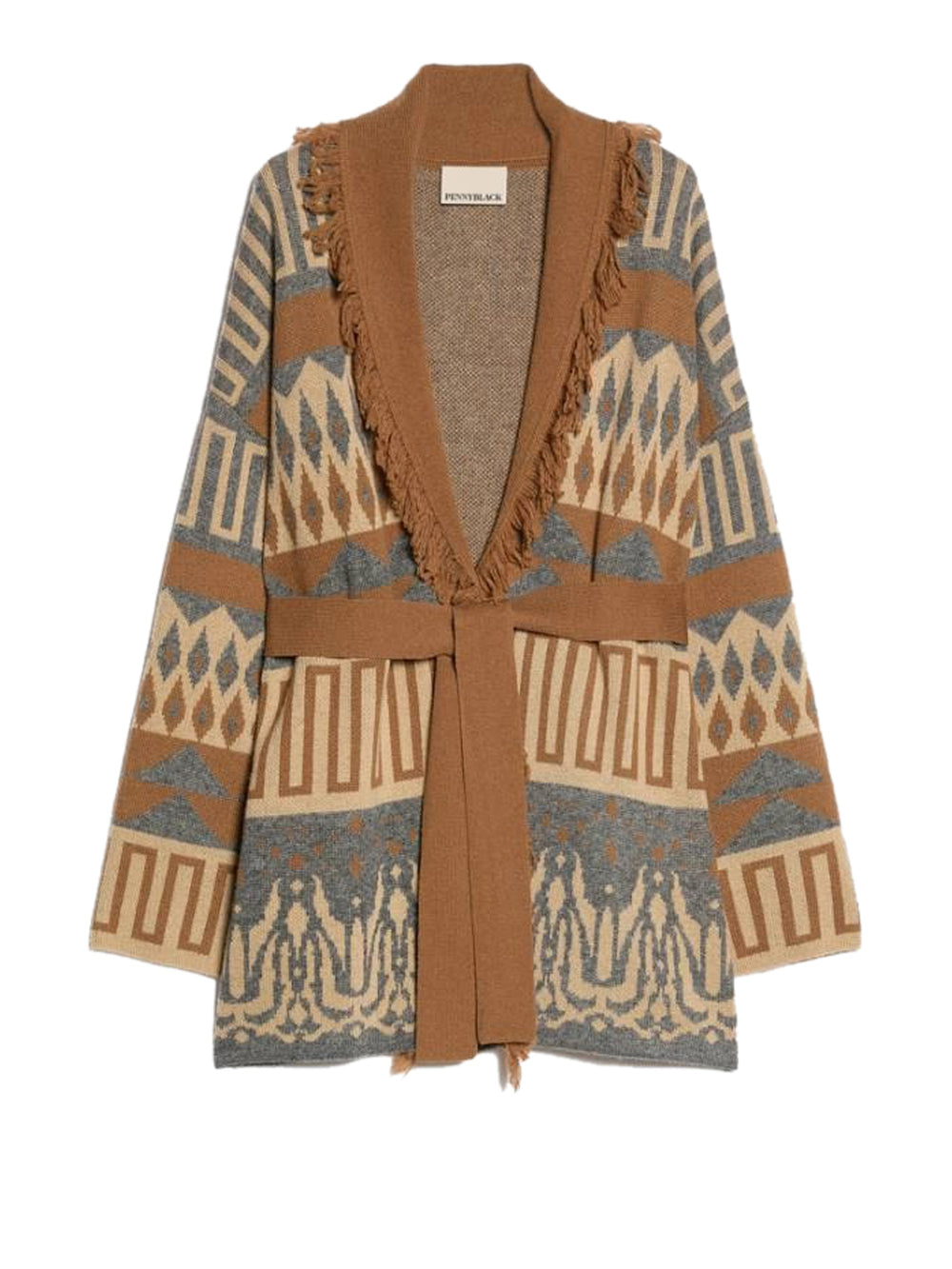 PENNY BLACK BLACK Cardigan Penny Black Jacquard Con Frange - Tabacco