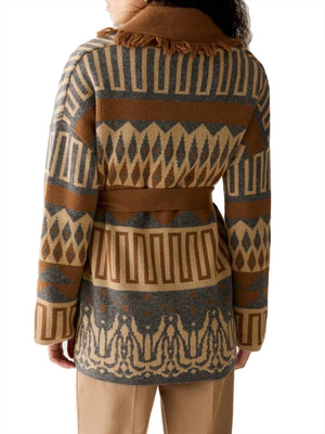 PENNY BLACK BLACK Cardigan Penny Black Jacquard Con Frange - Tabacco
