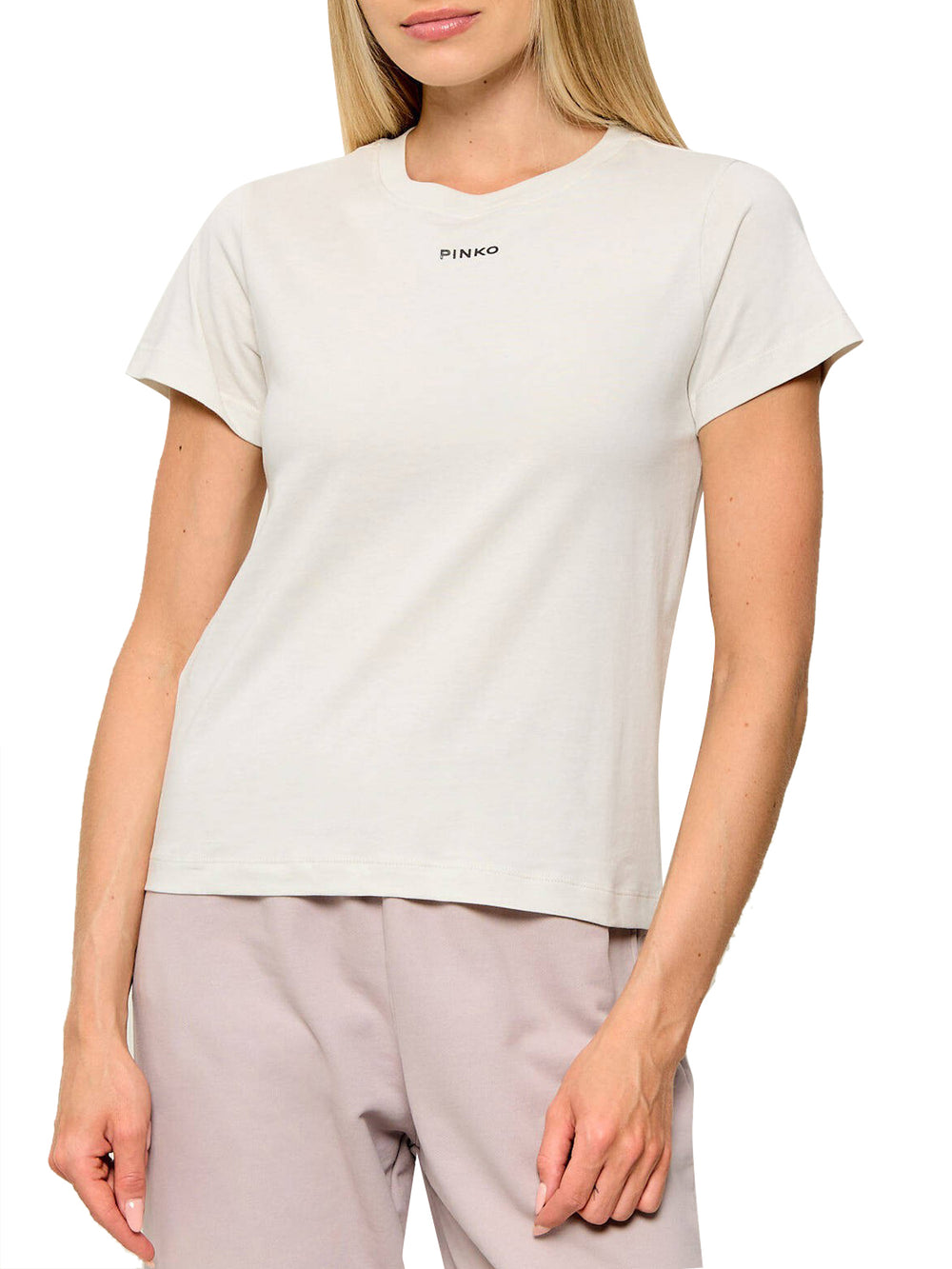 PINKO T-Shirt Pinko Basico Jersey Logo Bianco Grigio