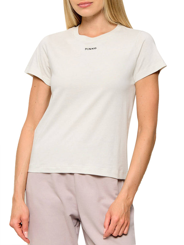 PINKO T-Shirt Pinko Basico Jersey Logo Bianco Grigio