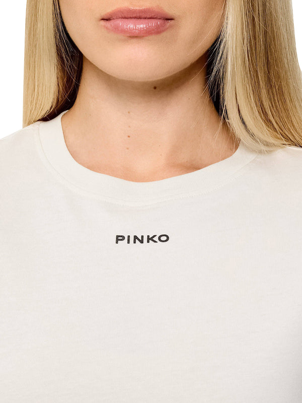PINKO T-Shirt Pinko Basico Jersey Logo Bianco Grigio