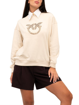 PINKO Felpa Pinko Nelly Ricamo Logo Beige