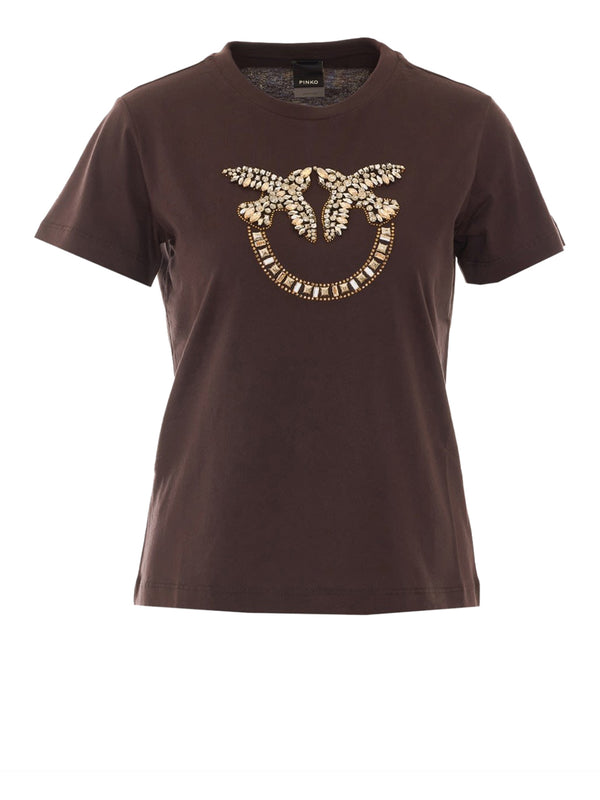 PINKO Pinko Quentin T-Shirt Jersey Ricamo - Marrone