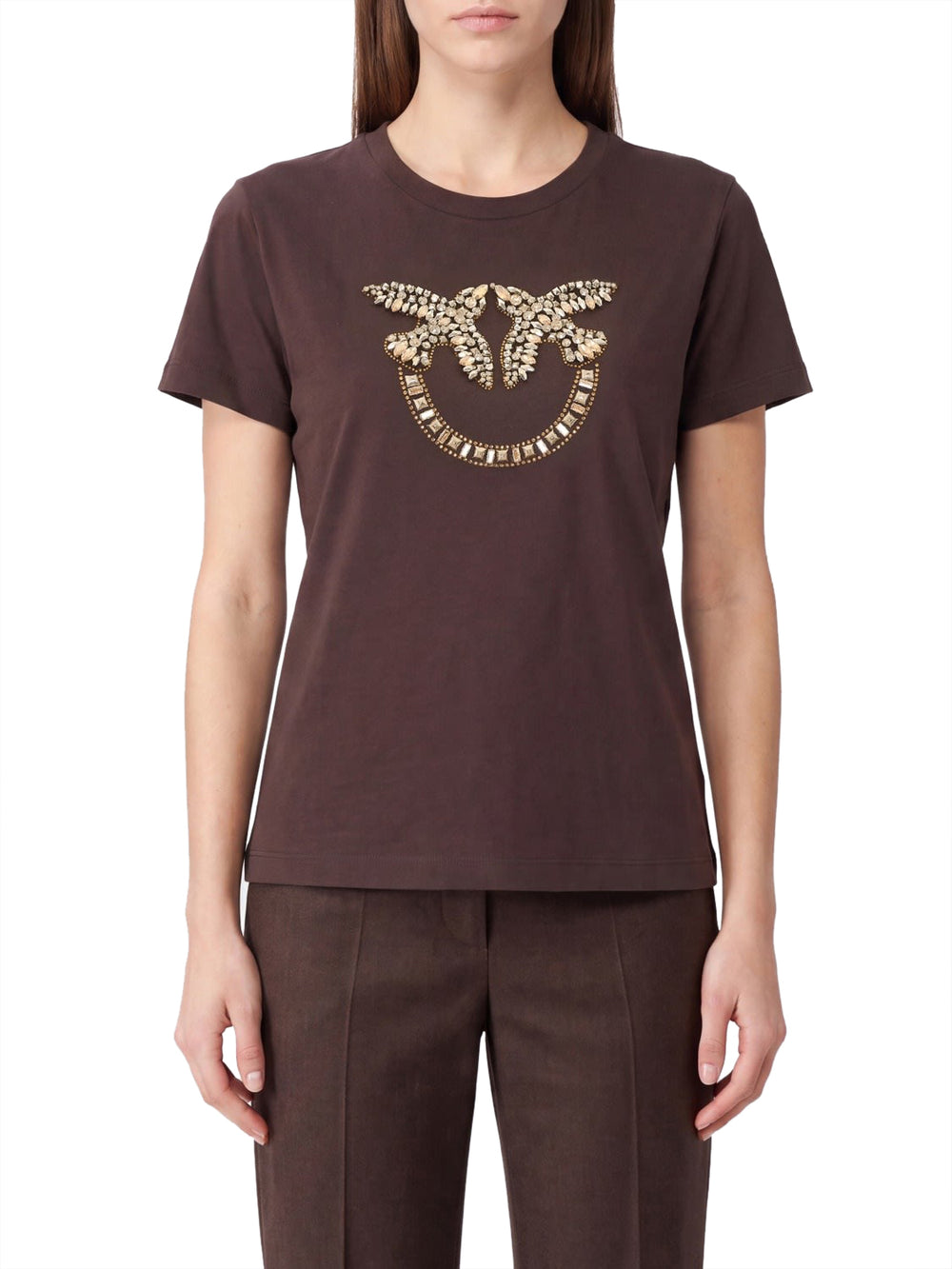 PINKO Pinko Quentin T-Shirt Jersey Ricamo - Marrone