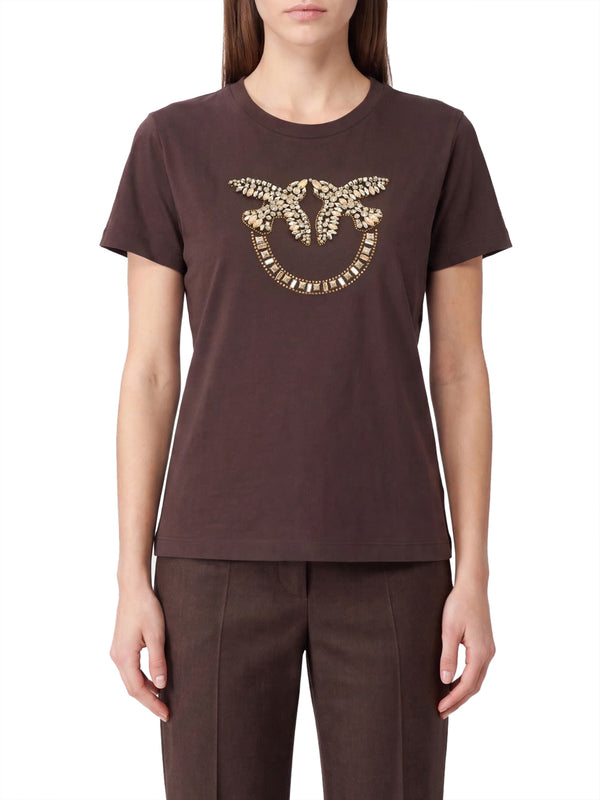 PINKO Pinko Quentin T-Shirt Jersey Ricamo - Marrone