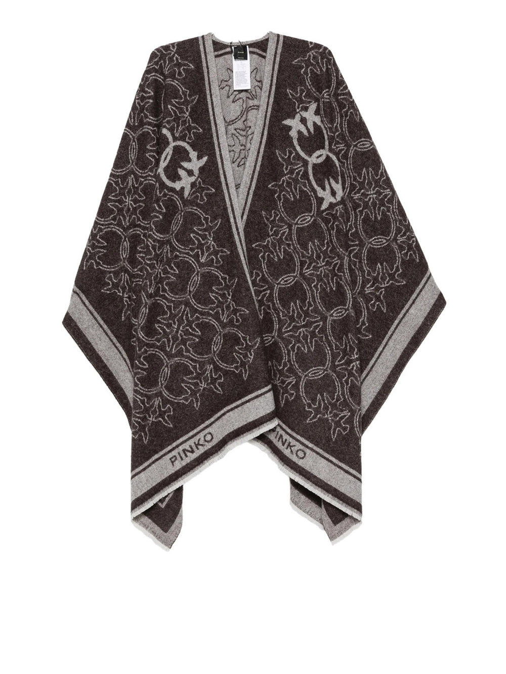 PINKO Pinko Poncho Con Frange E Logo Jacquard Marrone