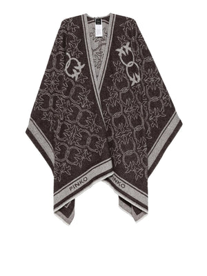 PINKO Pinko Poncho Con Frange E Logo Jacquard Marrone