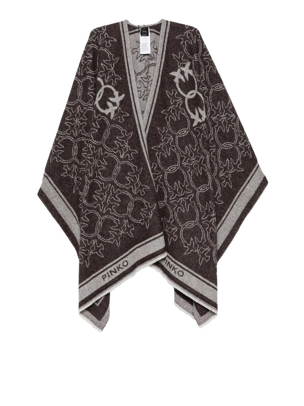 PINKO Pinko Poncho Con Frange E Logo Jacquard Marrone