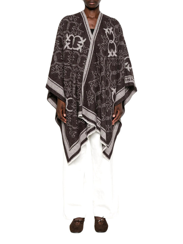 PINKO Pinko Poncho Con Frange E Logo Jacquard Marrone