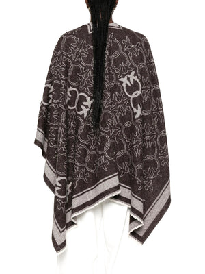 PINKO Pinko Poncho Con Frange E Logo Jacquard Marrone
