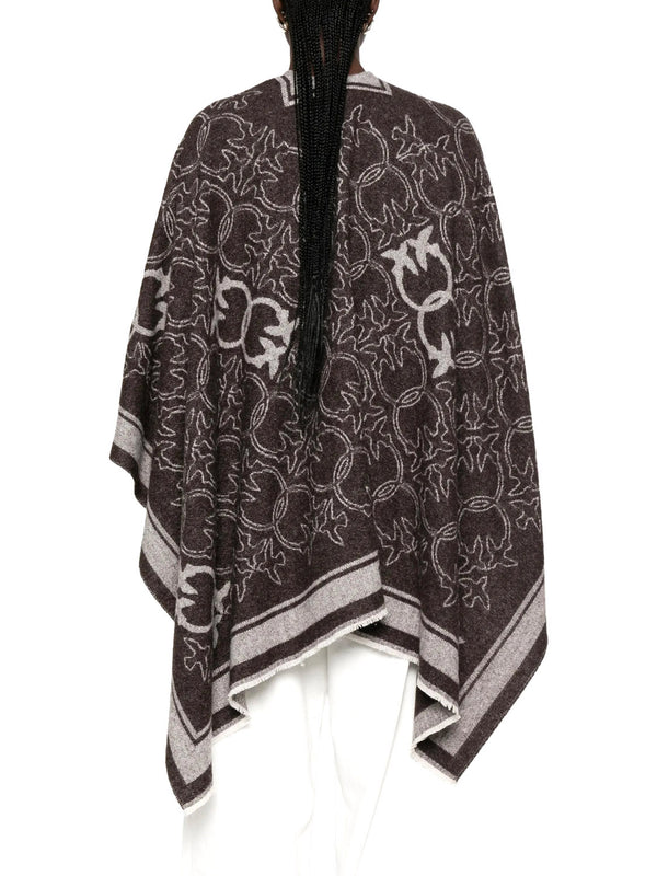 PINKO Pinko Poncho Con Frange E Logo Jacquard Marrone