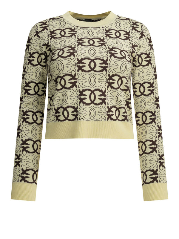 PINKO Maglia Pinko Gypsies Cropped Jacquard Beige Marrone