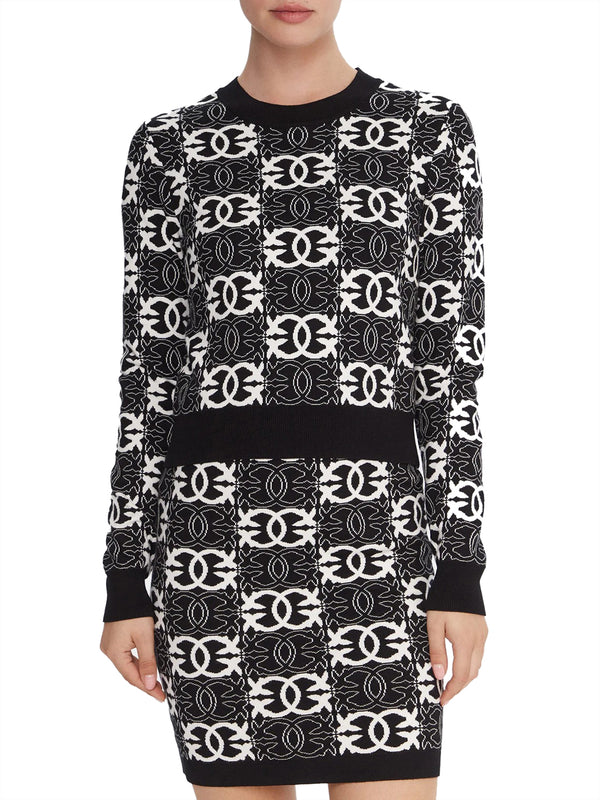 PINKO Maglia Pinko Gypsies Cropped Jacquard Beige Nero Bianco