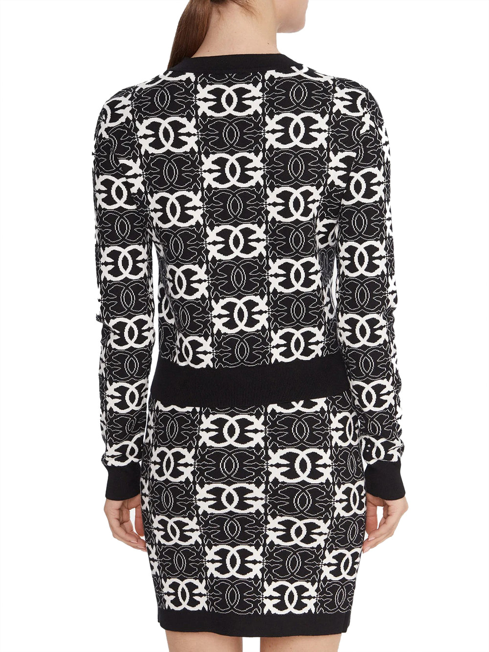 PINKO Maglia Pinko Gypsies Cropped Jacquard Beige Nero Bianco