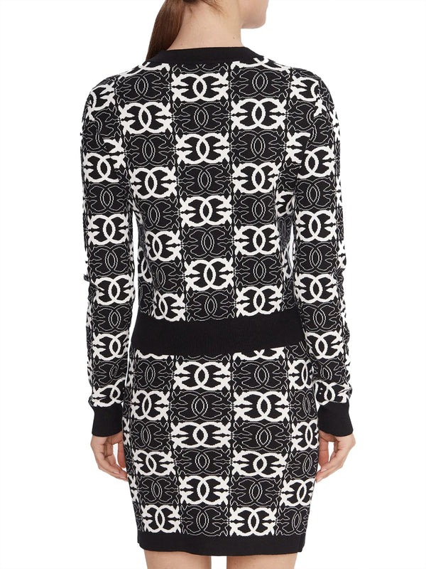 PINKO Maglia Pinko Gypsies Cropped Jacquard Beige Nero Bianco