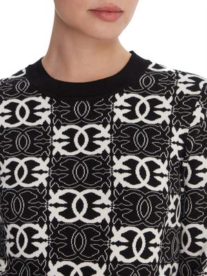 PINKO Maglia Pinko Gypsies Cropped Jacquard Beige Nero Bianco