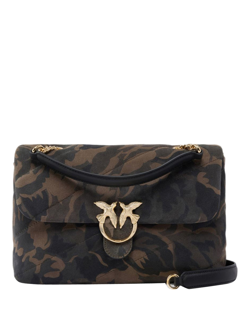 Pinko Borsa A Spalla Love Puff Classic In Pelle Con Stampa Pinko - Verde Militare/Oro