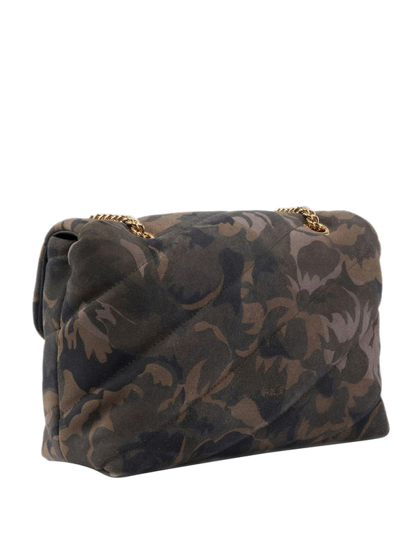 Pinko Borsa A Spalla Love Puff Classic In Pelle Con Stampa Pinko - Verde Militare/Oro