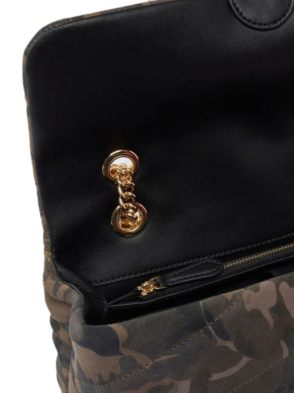 Pinko Borsa A Spalla Love Puff Classic In Pelle Con Stampa Pinko - Verde Militare/Oro