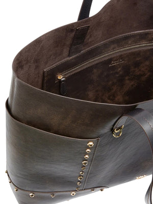 Pinko Borsa Shopper In Pelle Con Borchie E Logo Love Birds Pinko - Marrone/Oro