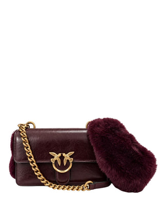 Pinko Borsa Love One Mini In Pelle Con Tracolla Effetto Pelliccia Pinko - Bordeaux