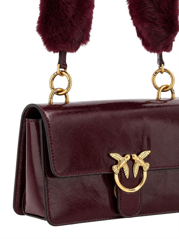 Pinko Borsa Love One Mini In Pelle Con Tracolla Effetto Pelliccia Pinko - Bordeaux