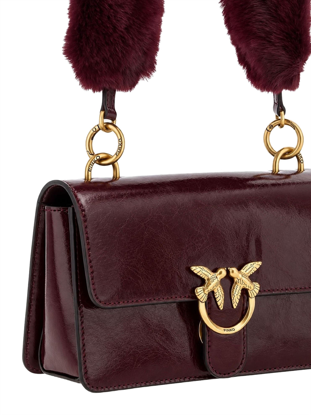 Pinko Borsa Love One Mini In Pelle Con Tracolla Effetto Pelliccia Pinko - Bordeaux