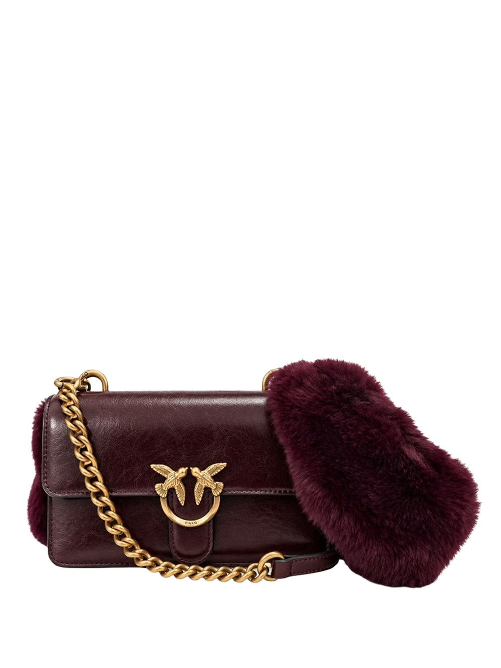 Pinko Borsa Love One Mini In Pelle Con Tracolla Effetto Pelliccia Pinko - Bordeaux