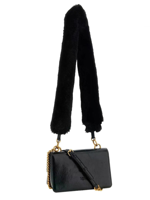 Pinko Borsa Love One Mini In Pelle Con Tracolla Effetto Pelliccia Pinko - Nero/Oro