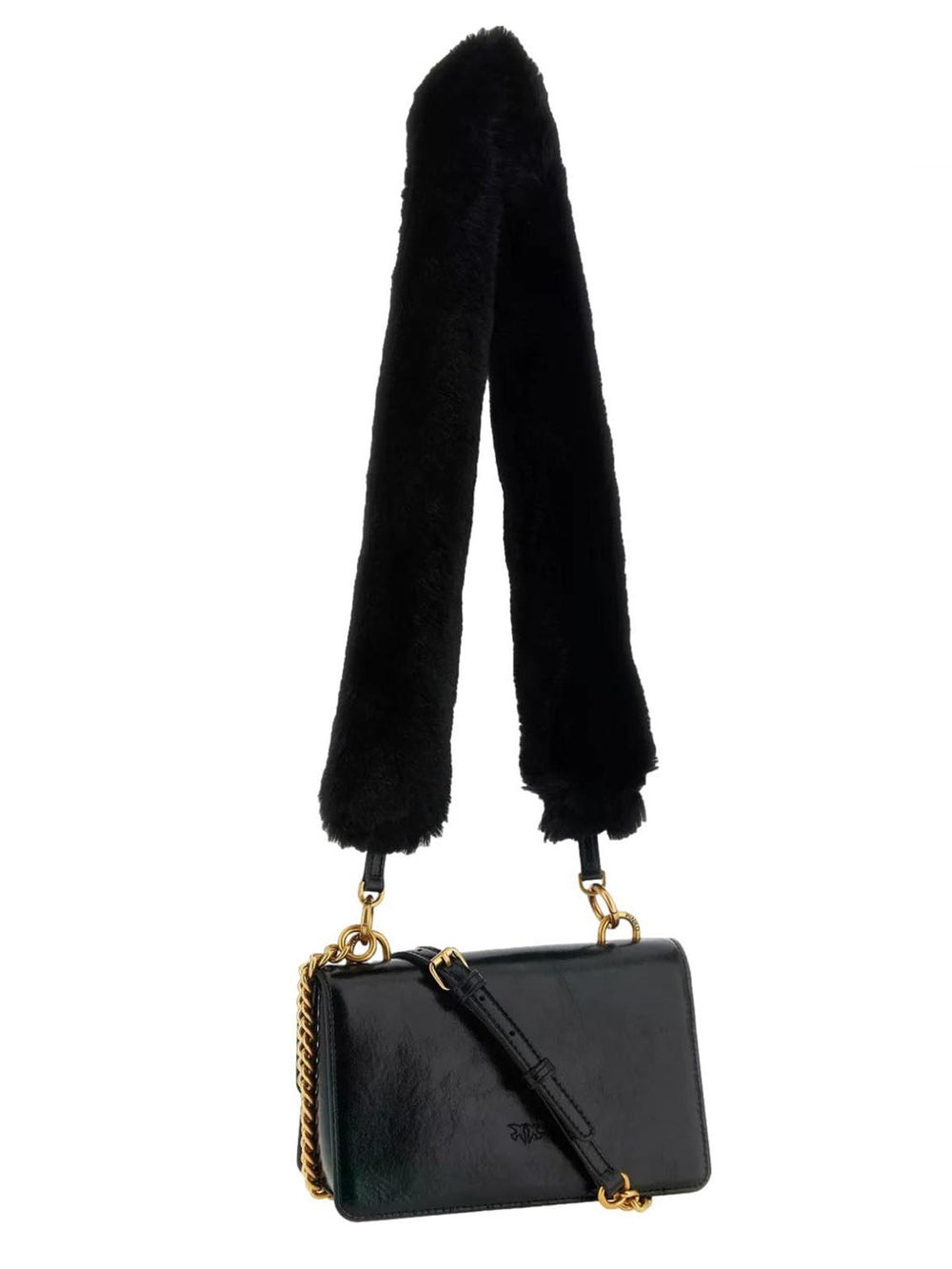 Pinko Borsa Love One Mini In Pelle Con Tracolla Effetto Pelliccia Pinko - Nero/Oro