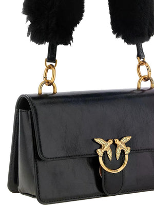 Pinko Borsa Love One Mini In Pelle Con Tracolla Effetto Pelliccia Pinko - Nero/Oro