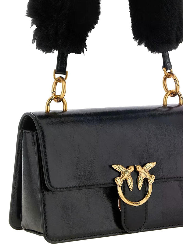 Pinko Borsa Love One Mini In Pelle Con Tracolla Effetto Pelliccia Pinko - Nero/Oro