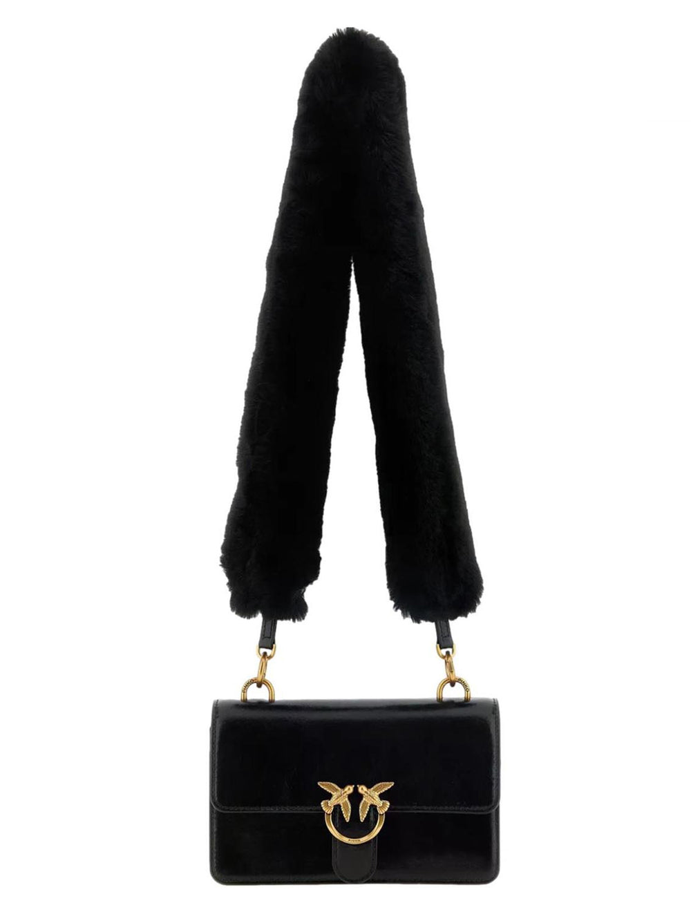 Pinko Borsa Love One Mini In Pelle Con Tracolla Effetto Pelliccia Pinko - Nero/Oro