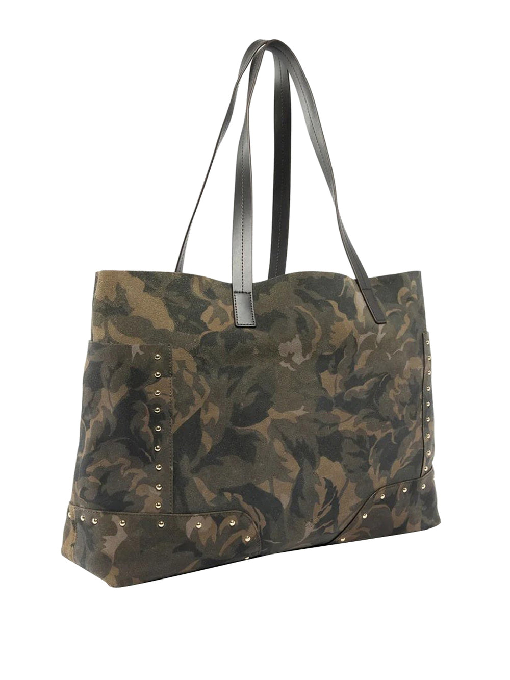 Pinko Borsa Shopper In Suede Con Stampa Camouflage E Borchie Pinko - Verde Militare Multicolor