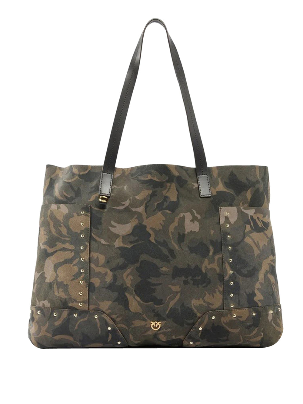 Pinko Borsa Shopper In Suede Con Stampa Camouflage E Borchie Pinko - Verde Militare Multicolor