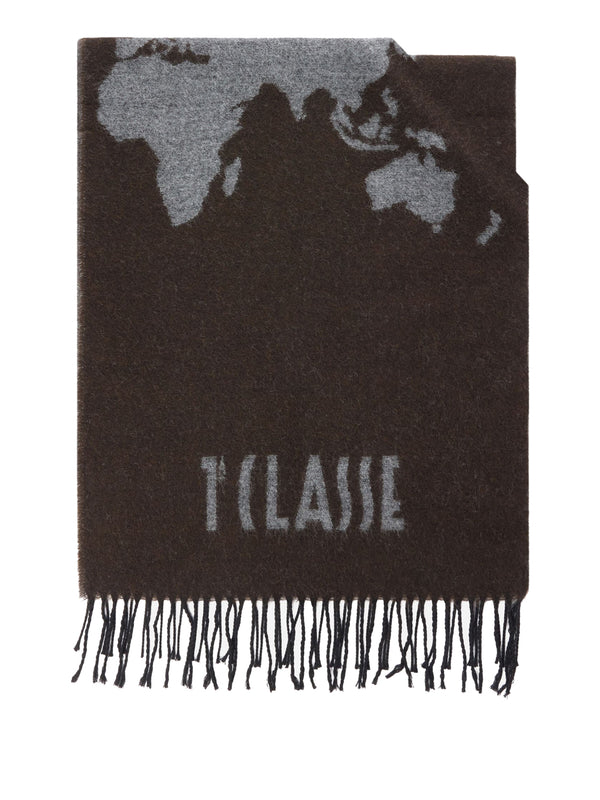 PRIMA CLASSE SETA Sciarpa Prima Classe Geo Pieno in misto lana e cotone 40x170 Ebano