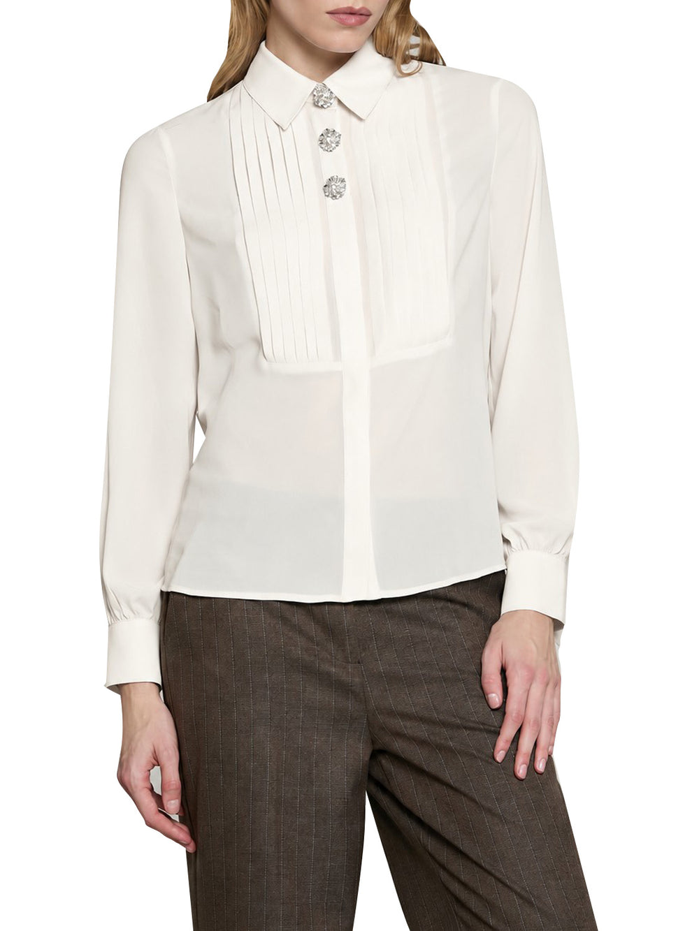 RELISH Camicia Barela Manica Lunga Con Plissé Bianco