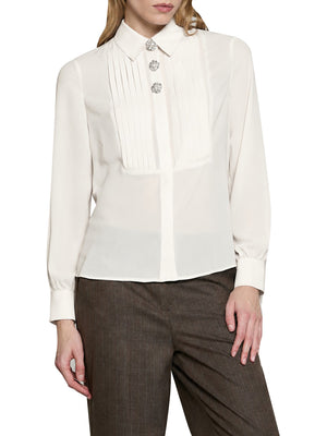 RELISH Camicia Barela Manica Lunga Con Plissé Bianco
