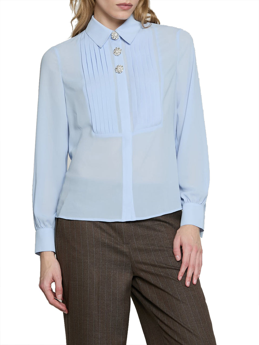 RELISH Camicia Barela Manica Lunga Con Plissé Blue
