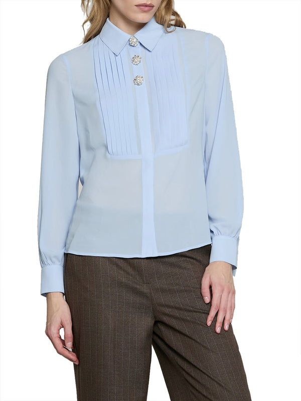 RELISH Camicia Barela Manica Lunga Con Plissé Blue