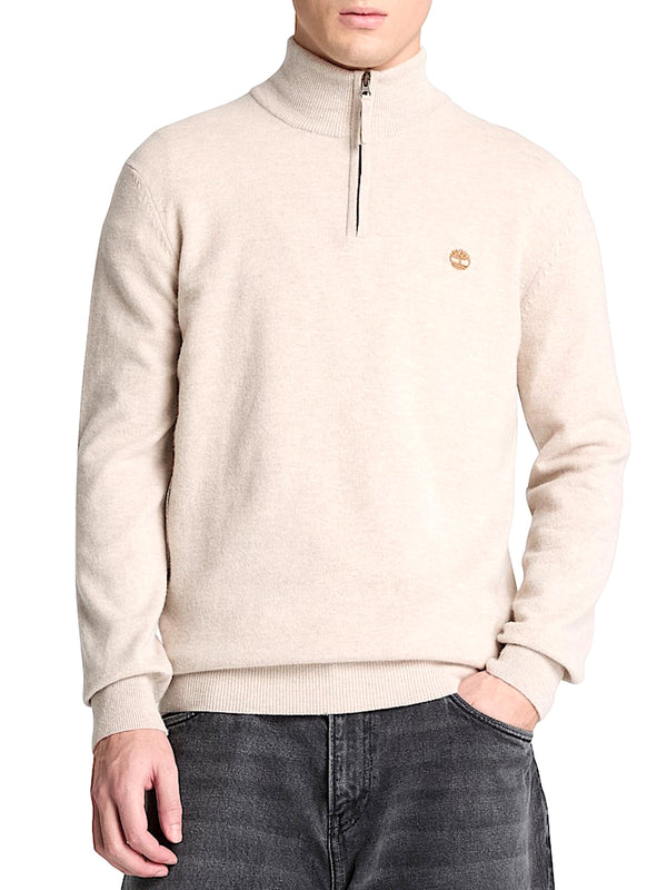 TIMBERLAND Maglione Timberland con Zip a un Quarto in Lana Merino Cohas Brook Beige
