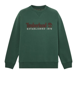 TIMBERLAND Timberland Felpa Girocollo con Logo Established 1973 Ricamato Verde Scuro