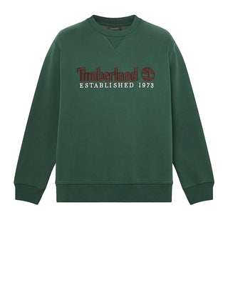 TIMBERLAND Timberland Felpa Girocollo con Logo Established 1973 Ricamato Verde Scuro