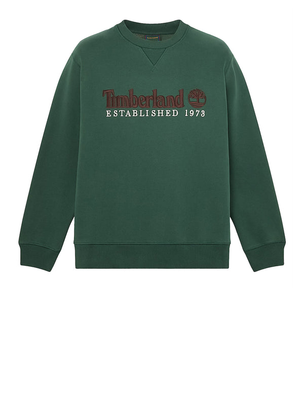 TIMBERLAND Timberland Felpa Girocollo con Logo Established 1973 Ricamato Verde Scuro